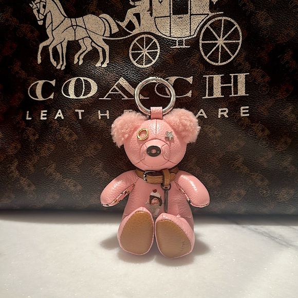 RARE Coach Leather Pink Bear Keychain 🎀 - Picture 1 of 12